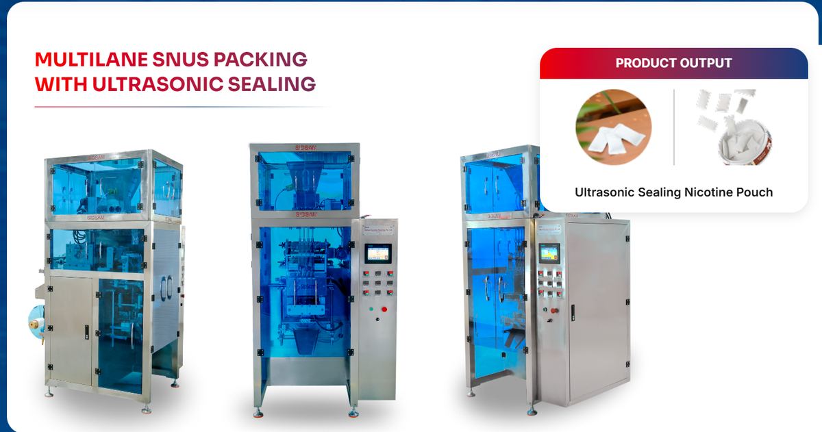 Multilane snus packing with ultrasonic sealing